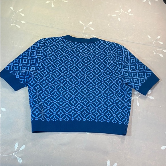 Michael Kors Blue Patterned Woman Medium Casual Crop Sweater Short Sleeves - Picture 9 of 12
